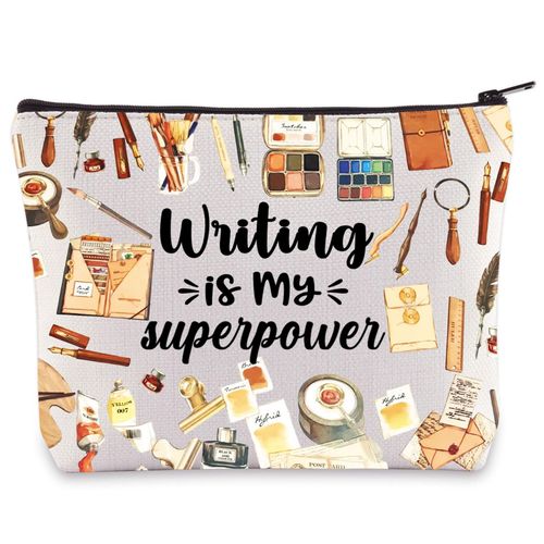 WZMPA Writer Cosmetic Bag Writing Lover Gifts Writing Is My Super Power Makeup Zipper Pouch Bag For Author (Writing power)