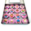 Cupcake 16 Magnet Set with Pink Polka Dot Background