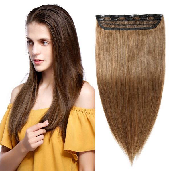 S-noilite Clip in Hair Extensions Human Hair Clip in Human Hair One Piece/5 Clips/3/4 Full Head Standard Weft Clip in Extensions 100% Remy Human Hair Straight 20"(50cm)-50g (#06 Light Brown)