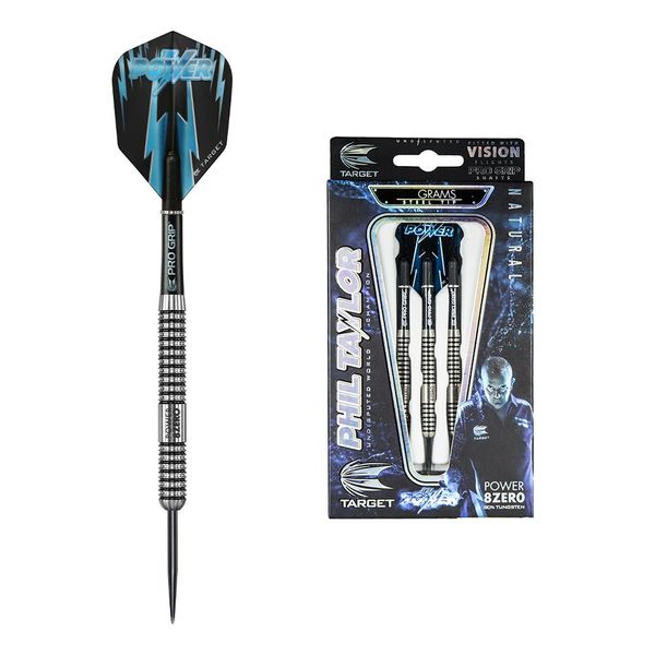 Target Darts Phil Taylor Power 8 Zero 25g 80% Tungsten Steel Tip Darts Set | Featuring Pro Grip Dart Stems, Number 6 Dart Flights, Darts Wallet | Professional Darts Sets