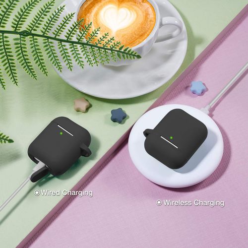 Oielai Airpod Case Cover Compatible with AirPods 2 & 1, Silicone Shockproof Cute Case-Front LED Visible- Support Wireless Charging with Carabiner for Airpods Case, Black