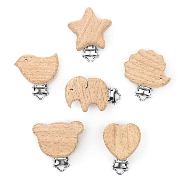 Artestar 6Pcs Wooden Dummy Clip Pacifier Clips Star for Boys Grils