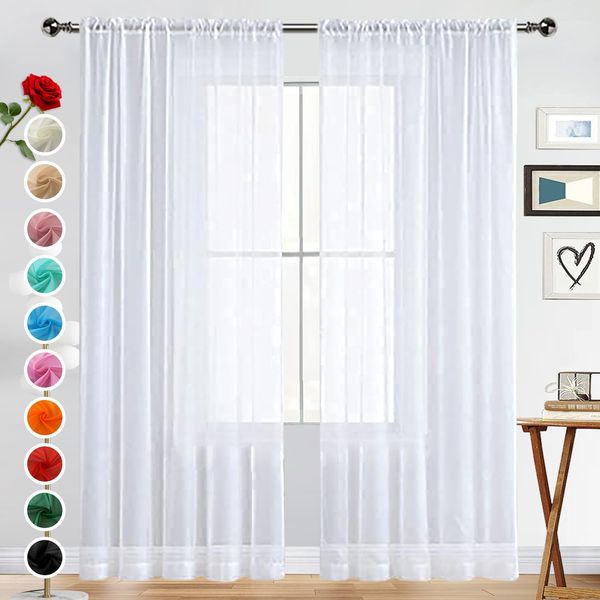 SpaceDresser Basic Rod Pocket Sheer Voile Window Curtain Panels White 1 Pair 2 Panels 52 Width 108 Inch Long for Kitchen Bedroom Children Living Room Yard?White?52Wx 108L?