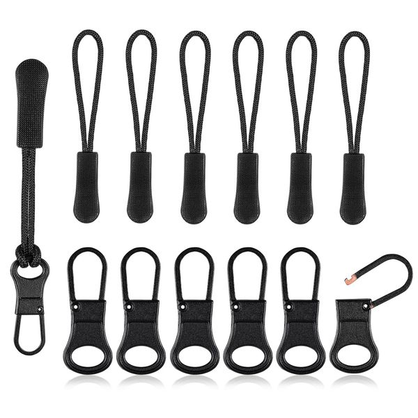 Tyqour 12pcs Paracord Zipper Pull, Zip Pulls, Zipper Pull Tab, Zipper Pulls, Replacement Zip Puller for Jackets, Luggage, Backpacks, Purses, Boots, Pants, Tents(2 Styles)