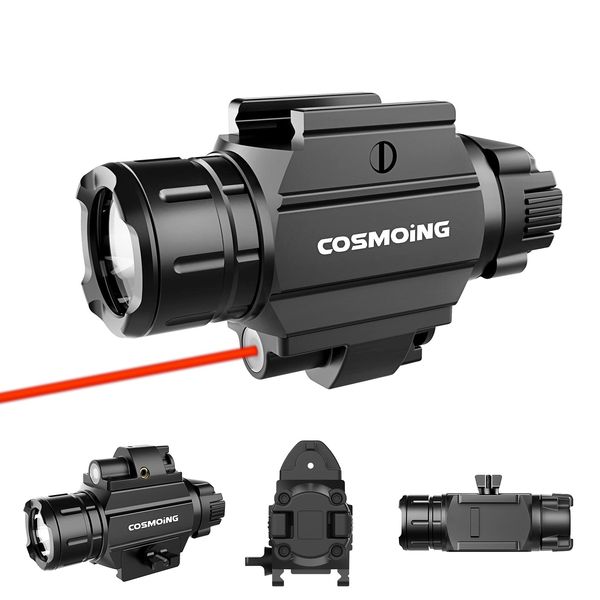 COSMOING Compact Red Laser Light Gun Light Combo, 600 Lumen Laser Sight Combo with Strobe Function for Pistol Handgun Rifles with Picatinny Rail Mount, CR123A Powered