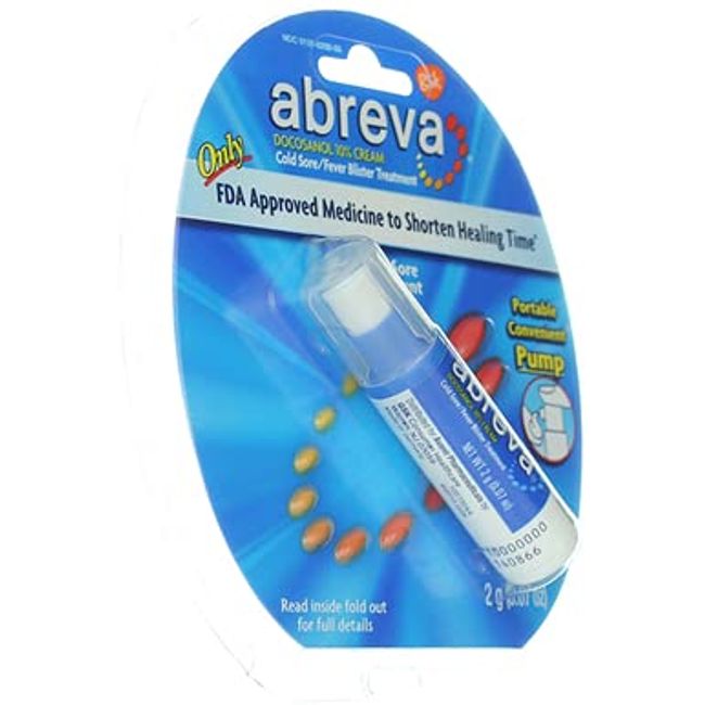 Abreva Docosanol 10% Cream Pump, FDA Approved Treatment for Cold Sore/Fever  Blister, 2 grams