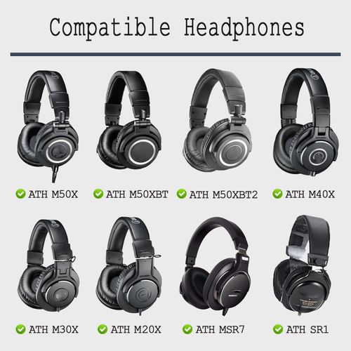 Replacement Ear Pads for Audio-Technica ATH-M50X, Headphone Earpads Cushions Compatible with ATH-M50X, ATH-M50xBT2, ATH-M40X, ATH-M30X, ATH-M20X, ATH-M10 & ATH-MSR7, Ear Covers-Black