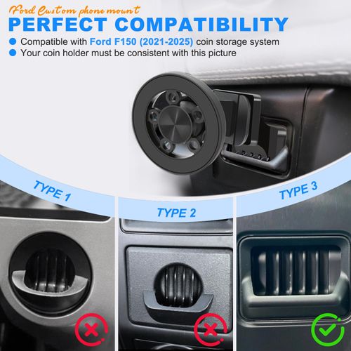 Zelvoro Phone Holder Compatible with Ford F150 Coin Tray(2021-2025), Rectangular Coin Holder Adapter for Custom Phone Mount, 17mm Ball Interface, Compatible with Any Smartphone