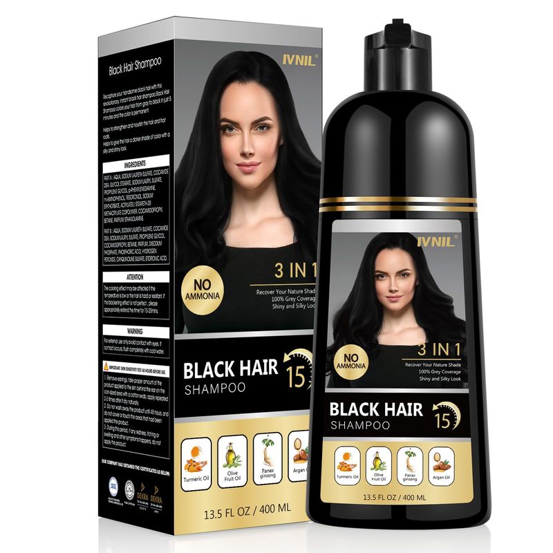 Ivnil Black Hair Dye Shampoo Permanent 400ml - EveryMarket