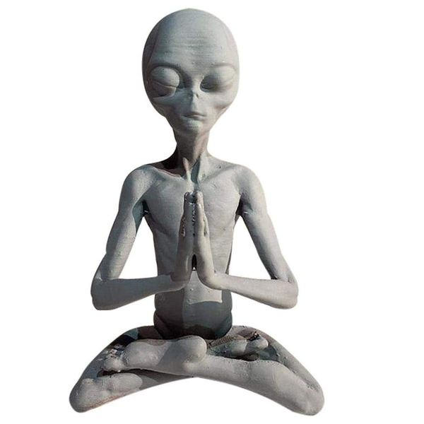 Meditating Alien Statue, Alien Resin Statue Ornament Extraterrestrial Figurines for Home Indoor Outdoor Patio Lawn Yard Art Decor (Meditation alien)