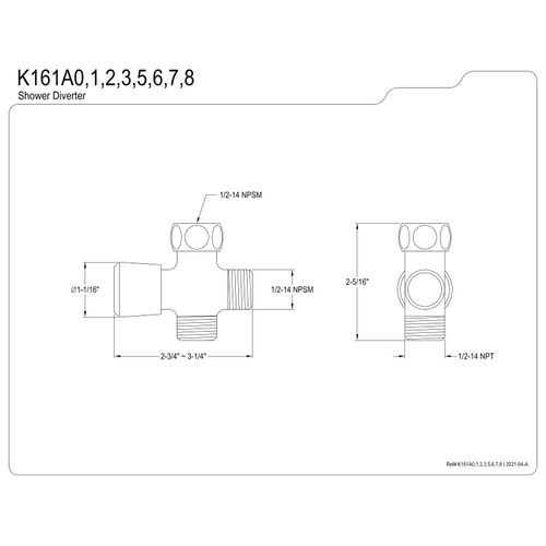 Kingston Brass K161A5 Designer Trimscape Showerscape Shower Diverter, Oil Rubbed Bronze 2.75 x 2.31 x 1.06