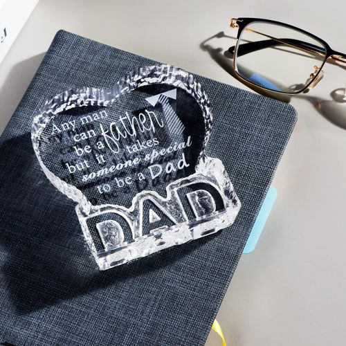 Crystal Paperweight Birthday Gift for Dad, Etched Father Sayings Presents for Daddy Father's Day from Daughter, Display Keepsake Ornament for Home