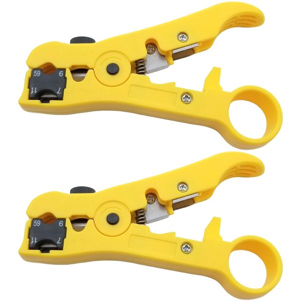 RG59 Stripper Cable Tool Set with Adjustable Blade, Coaxial, Round & Flat Strippers, Pack of 2