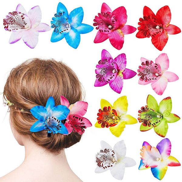 KSIUW haarklammer Blume - 10 Stücke Hawaii Bunte Haarspangen Damen, Blume Haarklammern Mädchen, Orchideen Haarclips Kinder Haarschmuck für Frauen Party Haarstyling Haarnadeln Hochzeit