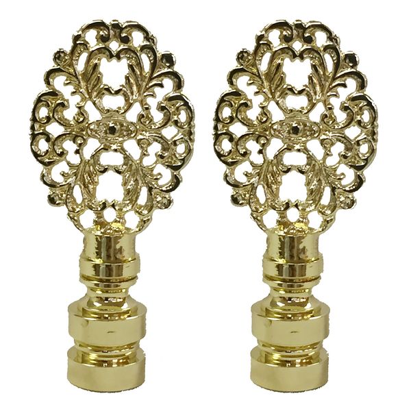 Royal Designs Oval Filigree 2.25" Lamp Finial for Lamp Shade, Polished Brass - Set of 2