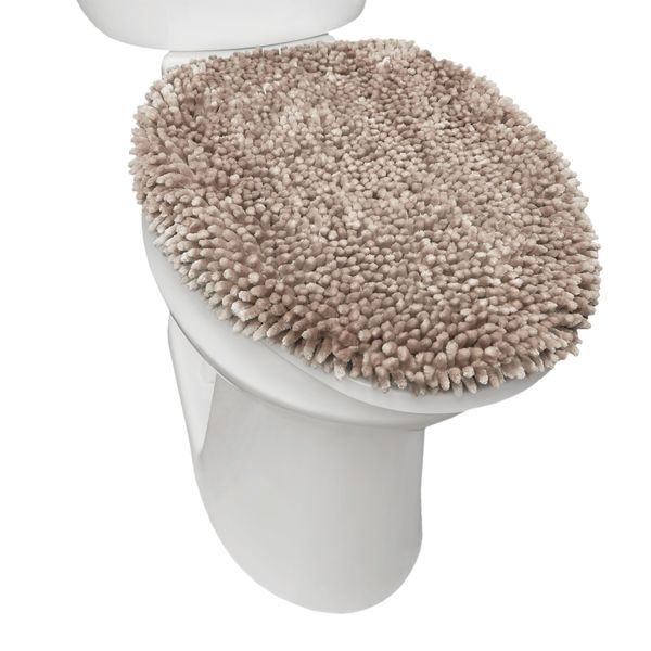 SoHome Spa Step Luxury Plush Chenille Shag Machine Washable Ultra Soft Standard Toilet Lid Cover 18.5"x19.6" Taupe