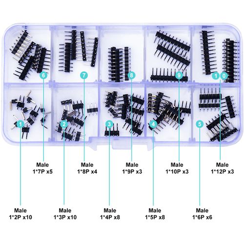 Yoeruyo 2.0mm 90-Degree Pin Headers, 1 Row Male, 2-12P, 60pcs, Black Plastic, DIY Electronics Hobbyist Kit