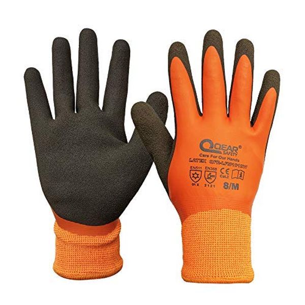 QEARSAFETY 1 Pair Thermal Work Glove, Cold Resistance Glove, Fleece Lining, Fully Latex Rubber Coated For Water Proof, Sandy Soft/Anti-Slip Palm For Grip,8/M…