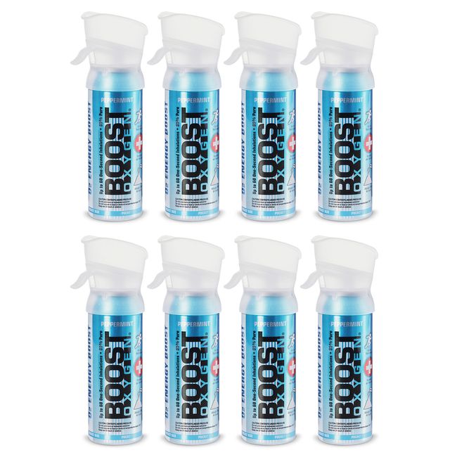 Boost Oxygen 3 Liter Canned Oxygen Bottle w/Mouthpiece, Peppermint (8 Pack)