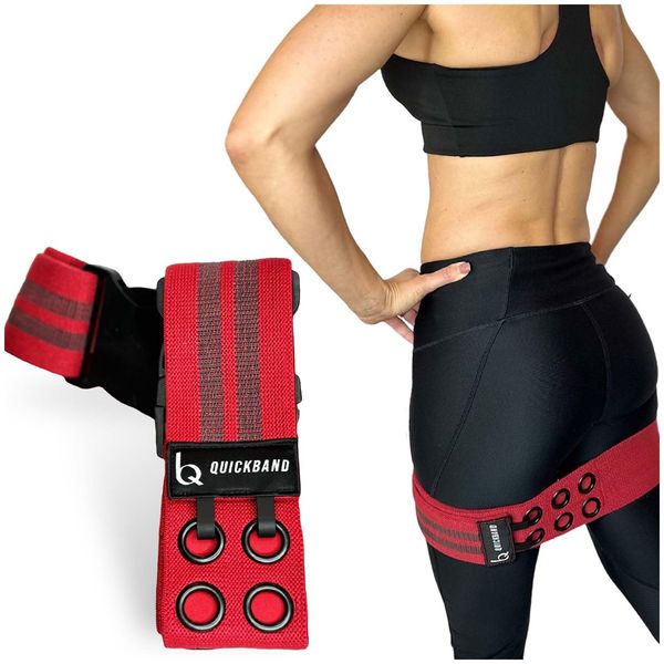 Adjustable Fabric Workout Bands (Quick On/Off Buckle) Non-Slip Resistance Exercise Butt Trainer for Working Out HIPS, Glutes, & Legs Thick Booty Squats, Red