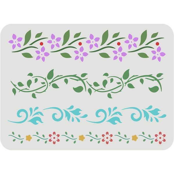 FINGERINSPIRE Flower Border Stencil (4 Style) 29.7x21cm Reusable Flower Drawing Stencil Vines Pattern Stencil Ivy Decoration Stencil for Painting on Wall, Furniture, Fabric, Wood and Paper