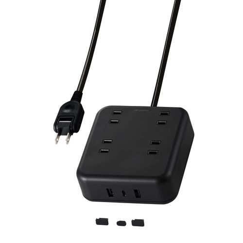 Elecom ECT-25415BK Power Strip, Lightning Guard, USB Tap, 4.9 ft (1.5 m), USB 32W, USB 32W [USB-A 2 Ports/USB-C 1 Port] Tabletop Tap, Charger for Business Trips, Travel, USB Port Included, Black