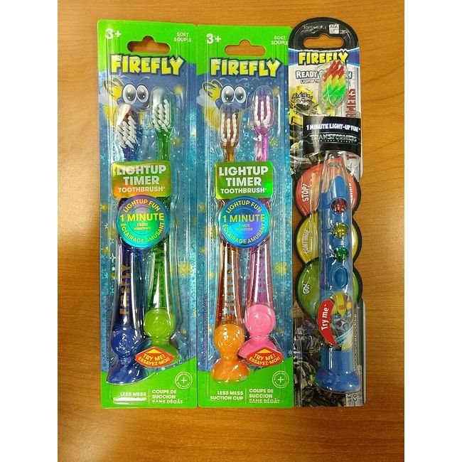 5 Pack (4) Firefly Lightup Timer Soft & (1) Transformers Toothbrushes E10F