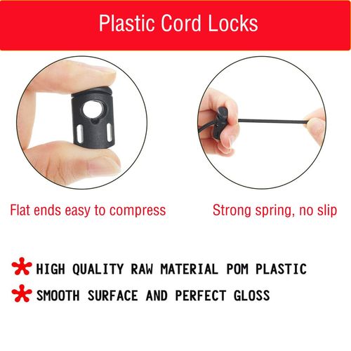 TSKDKIT Plastic Cord Locks and Black Elastic Cord, 10m Bungee Cord with 30 pcs Drawstring Locks, Spring Toggle Stoppers Fastener Slider with Elastic Drawstring for Shoelaces, Clothing, Backpack, etc