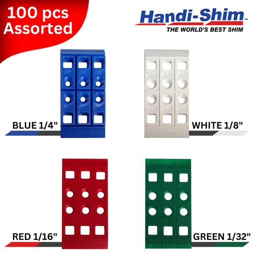 Handi-Shim Heavy Duty Reusable Plastic Construction Shims for Spacing, Leveling, Plumbing and More - 100 Piece Assorted Pack (4 Sizes