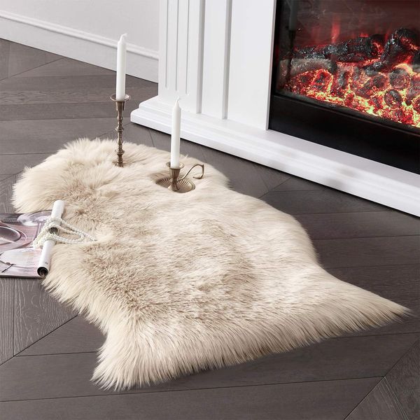 SERISSA Faux Sheepskin Fur Area Rug Beige Chair Cover 2 x 3 feet,