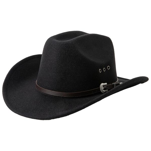 Lanzom Women Men Wool Felt Wide Brim Western Cowboy Hat Cowgirl Hat with Buckle Halloween Party Hat(Black)