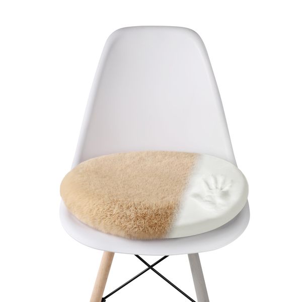 Perle Memory Foam Washable Cushion, Round Cushion, For Chairs, Diameter 15.7 inches (40 cm), Round, Fluffy, Faux Fur, Solid Color, Seat Chair, Dining Chair (Flax Color)