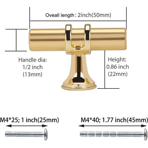 Haliwu 20 Pack Gold Cabinet Knobs, Brushed Brass Cabinet Knobs Kitchen Knobs Champagne Gold Pull Kitchen Hardware, 2 inch(50mm) Single Hole Knobs