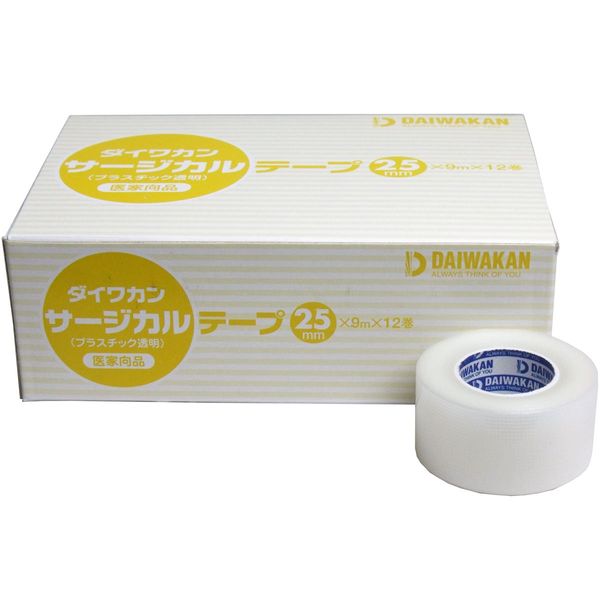 Yamato Han Surgical Tape, Plastic, Transparent, 1.0 inches (25 mm) x 29.4 ft (9 m) x 12 Rolls, 1 Box (For Doctors, Medical Use)