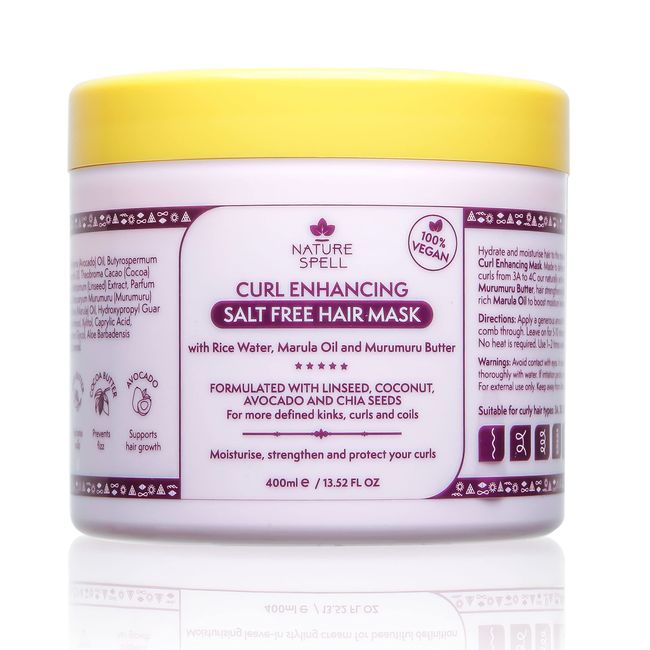 Curl Enhancing Hair Mask for Curly Hair by Nature Spell 400ml – Infused with Rice Water & Linseed, For All Curl Types, Sulphate Free Hair Mask, 100% Vegan, Made in the UK, white