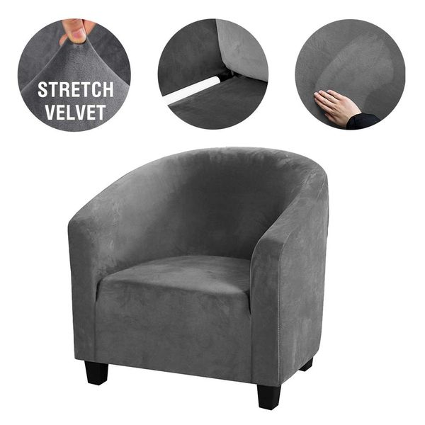 ele ELEOPTION Soft Velvet Tub Chair Covers - Stretch Club Chair Cover Bucket Chair Covers Armchair Slipcovers for Bar Counter Living Room Dining Room Reception (Grey)