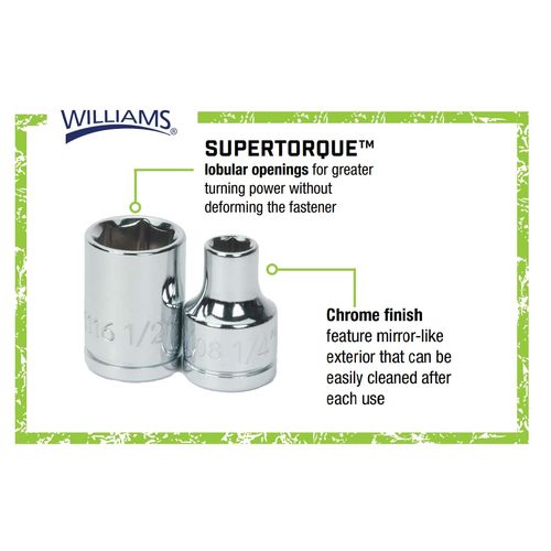 Williams BM-615 3/8 Drive Shallow Socket, 6 Point, 15mm