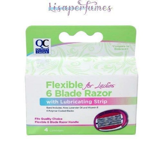 Quality Choice Flexible 6 Blade Razor With Lubricating Strip Ladies 4 Cartridges