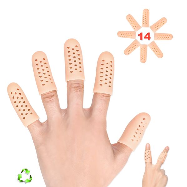 Finger Protectors, 14 PCS Gel Finger Cots, Breathable New Material, Finger Protection, Finger Sleeves Support Great for Trigger Finger, Hand Eczema, Finger Cracking, Finger Arthritis and More.