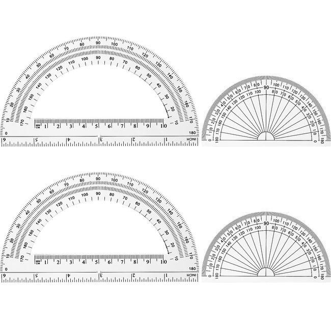 4 Pieces Clear Plastic Protractor Bulk 4 Inch and 6 Inch Math Protractor 180 Degrees, Plastic Protractors for Drafting Drawing Geometry, Office School Supplies