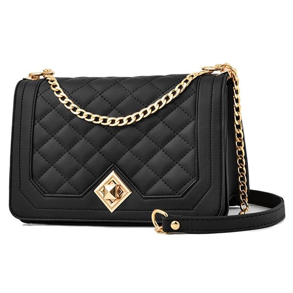 Travistar Crossbody Bags for Women Small Ladies Shoulder Bag Purse PU Leather Quilted Handbags with Gold Chain Strap Fashion Cute Cross Body Phone Bag Side Purses Black Evening Clutch