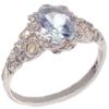 Luxurious Solid Sterling Silver Natural Aquamarine Womens Solitaire Engagment Ring - Size S 1/2