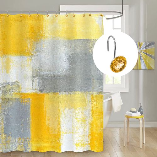 MitoVilla Yellow Shower Curtain Hooks Rings, Gold Metal Shower Hooks for Fall Shower Curtain or Liner, Shower Rings for Curtain Accessories and Bathroom Shower Rod, 12 Pack Set