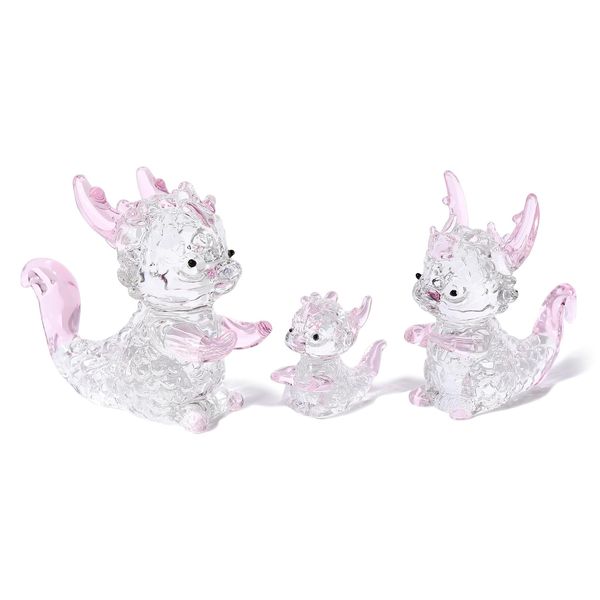 K9 Crystal Dragon, Set of 3, Zodiac Sign, Dragon Figurine, Glasswork, Auspicious Auspicious Aging, Year-end and New Year's Holiday, Home Decor, Birthday Gift for Children, Friends, Partners, Feng Shui Amulets, Stylish Healing Supplies