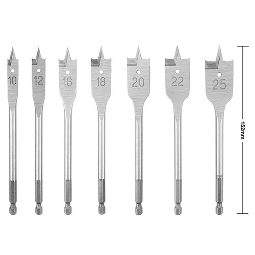 NORTOOLS Spade Drill Bit Sets 7 PCS Wood Craft Hole Saw Bits Paddle Flat Boring Bits with 1/4 inch Quick Change Hex Shank for Woodworking DIY Lover Carpenter in Waterproof Nylon Bag 10-25 mm