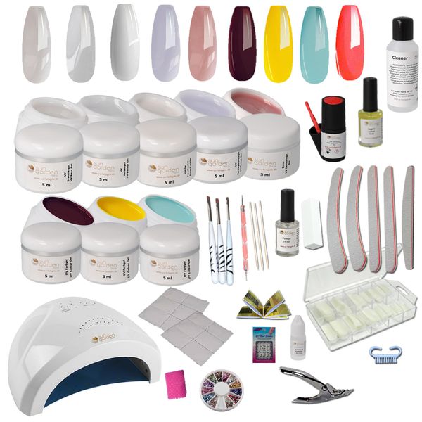Sun Garden Nails UV Gel Set Starlight - Gelnägel Nagelstudio Starterset - Nageldesign Einsteigerset inklusive UV Gerät Aufbaugel Make Up Gel Versiegelungsgel UV Nagellack Nailart Zubehör