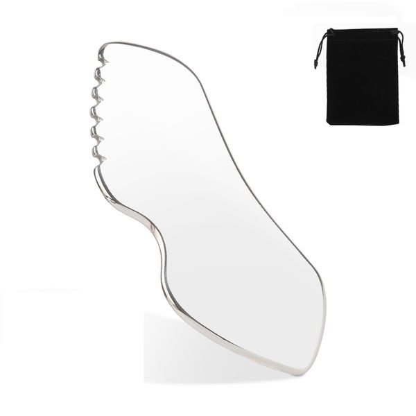 Stainless Steel Gua Sha Facial Tools, Gua Sha for Facial Skin with Comb Teeth, Facial Massage Used for Face, Neck, and Around Lips with Travel Pouch