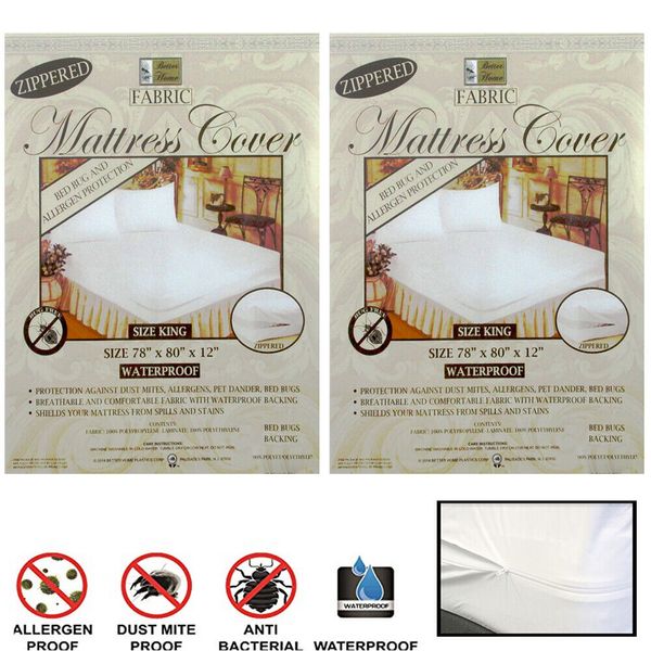 2X King Size Mattress Cover Zippered Fabric Protect Bed Dust Mite Bug Waterproof