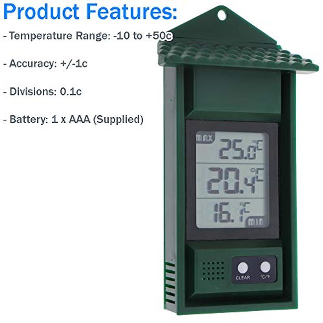 Digital Max Min Greenhouse Thermometer for Indoor or Outdoor Use