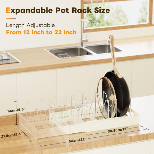 Dayacoco Pots and Pans Organizer Under Cabinet - Pot Lid Holder, Expandable Pan Organizer for Cabinet, Pot Rack with 10 Adjustable Compartments for Kitchen Cabinet, Frying Rack, Lid, Cookware,1 Pcs